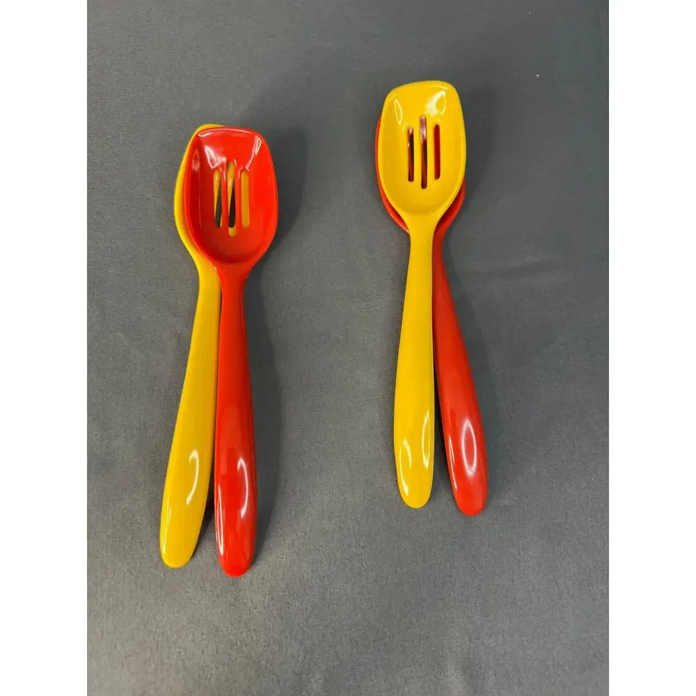 Vintage Hutzler No 516 Slotted Spoons Red Yellow Set of 4 7